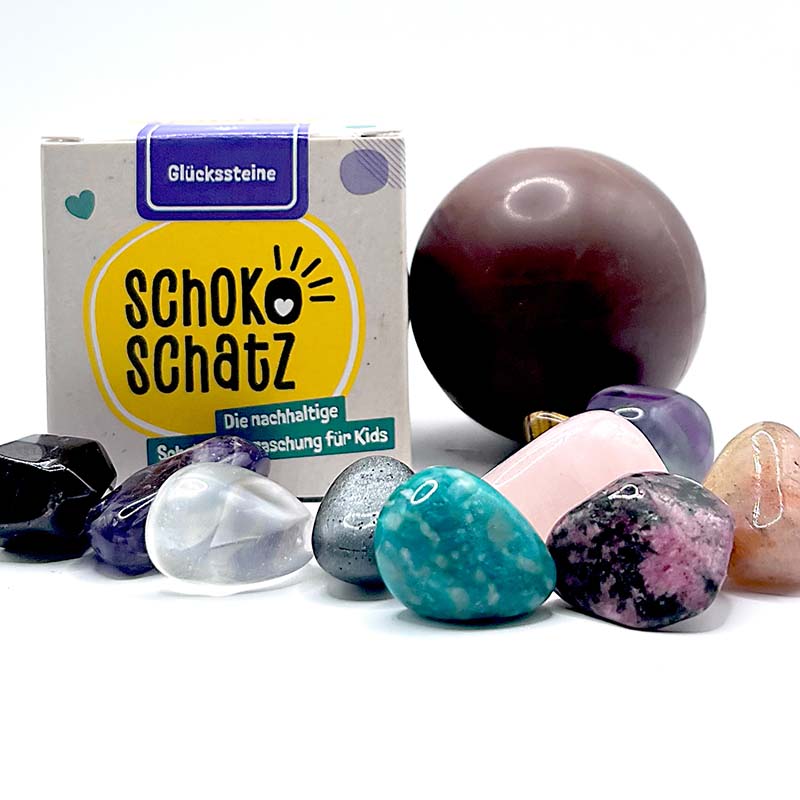 6er Pack "SchokoSchatz für Kids" mit Schatzkiste - Edition "Glückssteine" - shopstartups.de | Startup Produkte